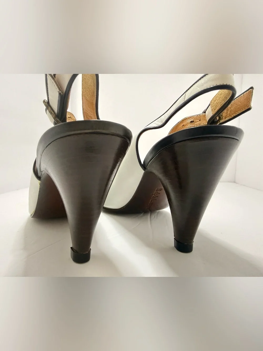 Ralph Lauren Vintage Made in Italy Leather Slingback Cap Toe Heels 7.5B